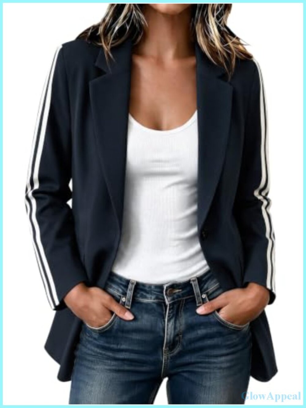 Oversized Blazer Side Stripes Athletic Sport Coat One-Button Notch Lapel